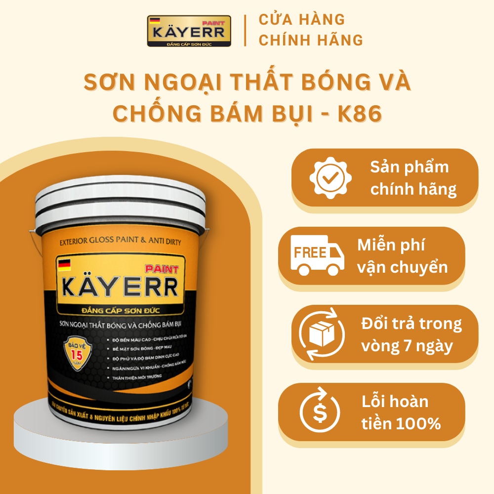 Sơn bóng ngoại thất cao cấp KAYERR K86 5 lít nhiều màu chống bám bụi chống tia cực tím chống thấm nước