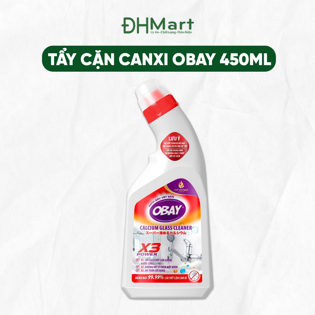 Dung dịch tẩy cặn canxi Obay chai 450ml, tẩy sạch nhà tắm, vách kính, gương soi tiện lợi