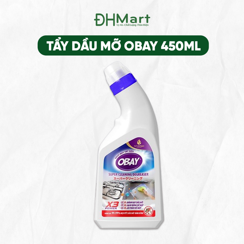 Dung dịch tẩy dầu mỡ Obay X3 Power 450ml siêu tẩy rửa, đánh bật mọi vết dầu mỡ vệ sinh nhà bếp tiện lợi