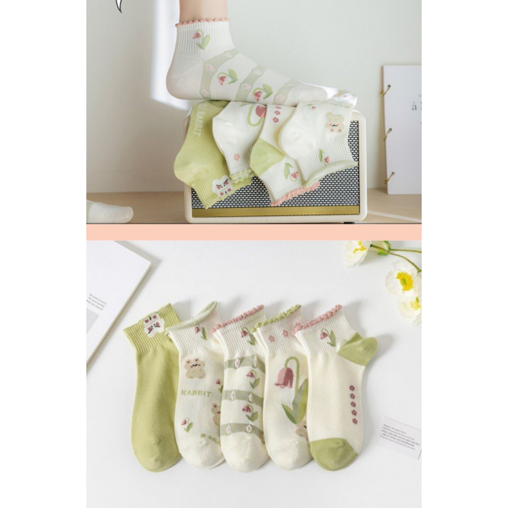 Combo 5 Đôi Tất Vớ Nữ Cực Rẻ Kiểu Dáng Phong Cách Hàn Quốc Cực Dễ Thương Chất Mềm Mịn