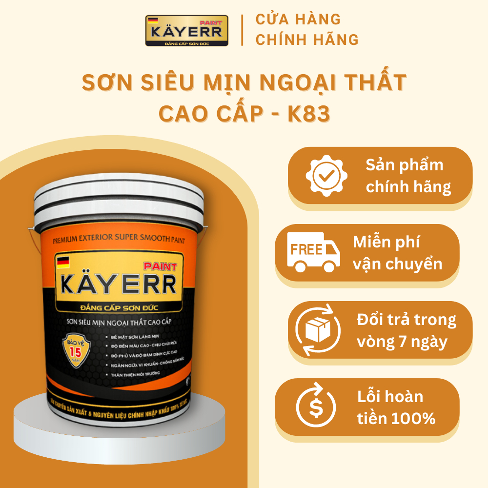 Sơn mịn ngoại thất cao cấp KAYERR K83 5 lít nhiều màu siêu mịn độ che phủ cao chống thấm nước