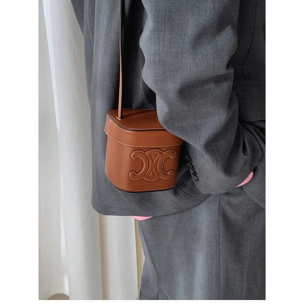 Túi xách nữ Ce linn hộp mini nâu tây phối da hàng nội địa size 14 - Uni