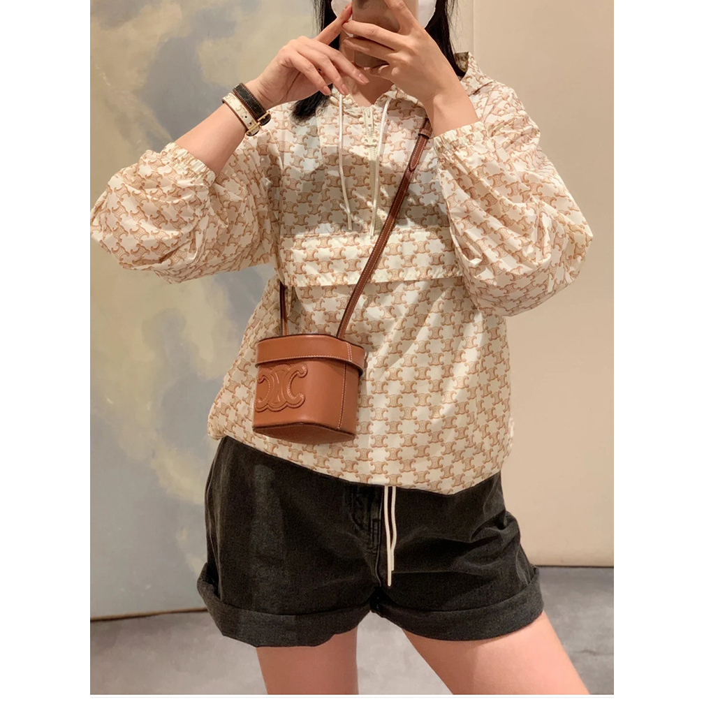 Túi xách nữ Ce linn hộp mini nâu tây phối da hàng nội địa size 14 - Uni