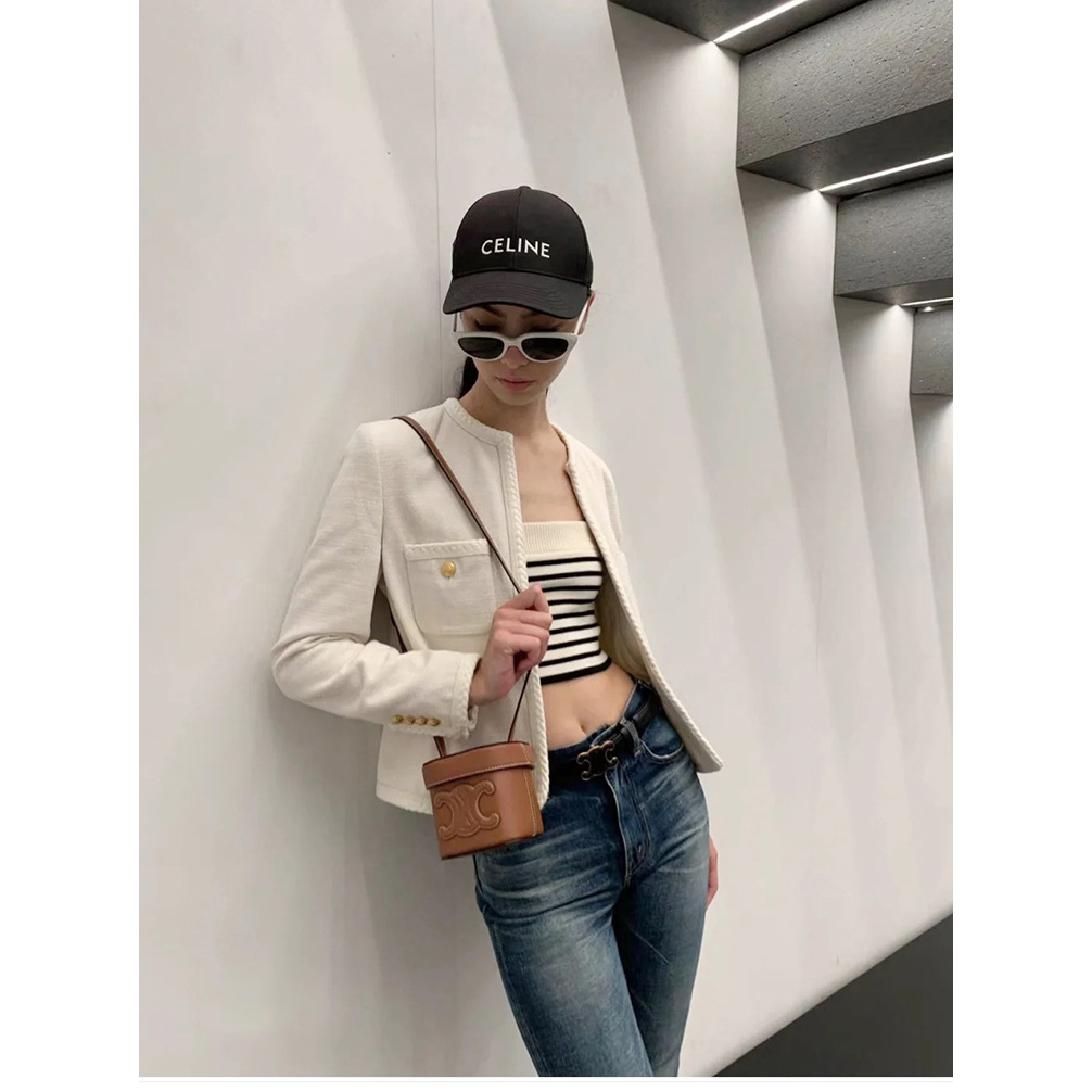 Túi xách nữ Ce linn hộp mini nâu tây phối da hàng nội địa size 14 - Uni