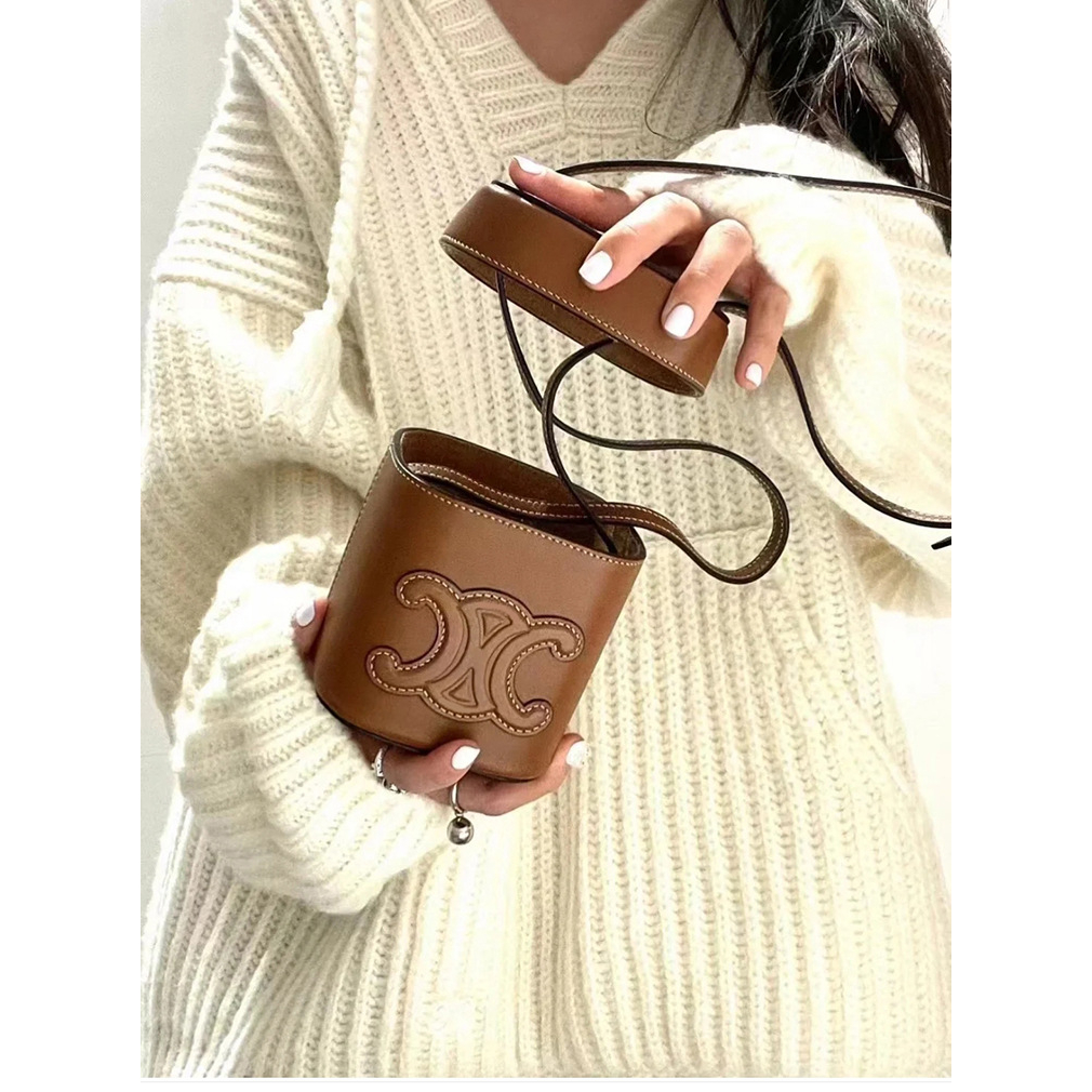 Túi xách nữ Ce linn hộp mini nâu tây phối da hàng nội địa size 14 - Uni