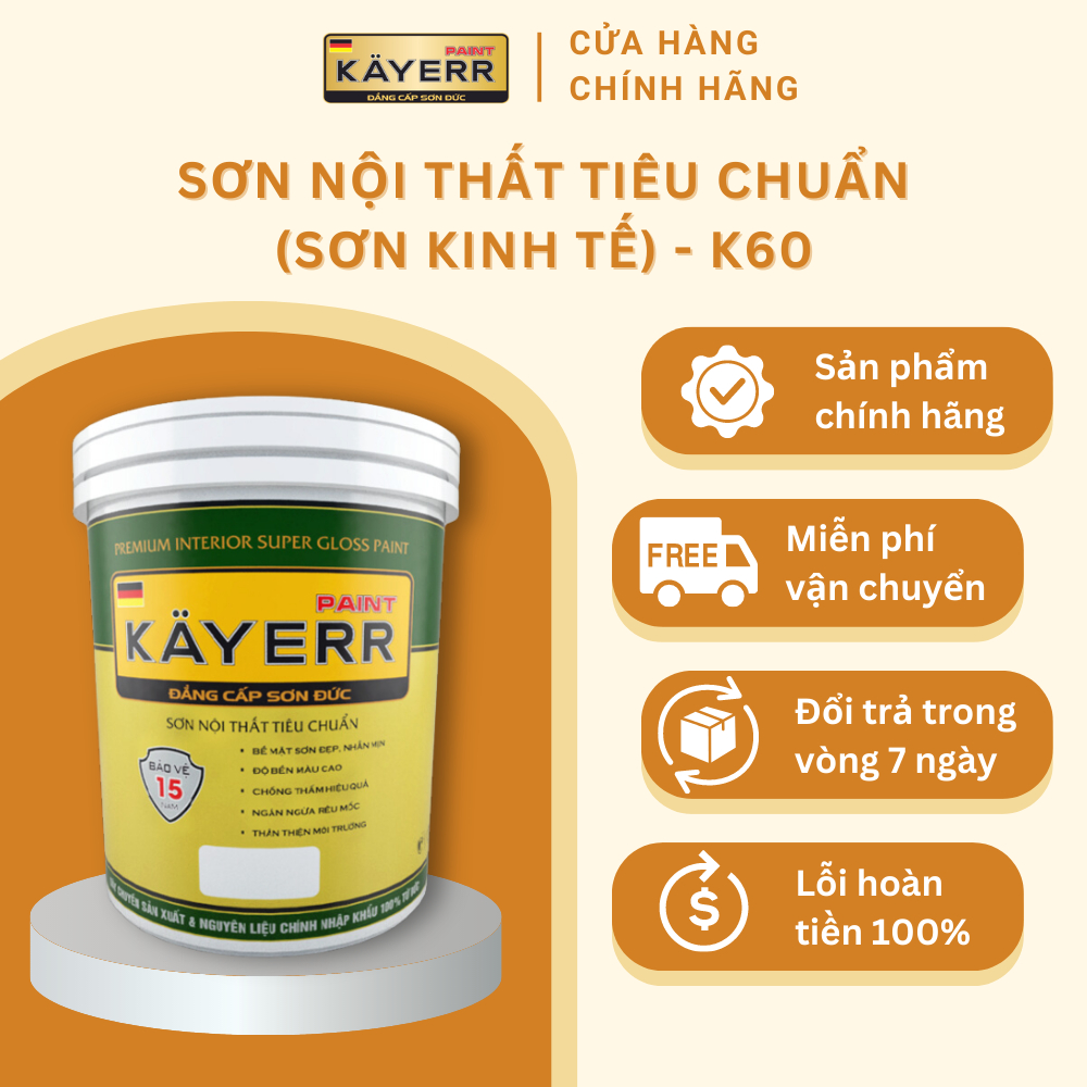 Sơn kinh tế KAYERR K60 18 lít nhiều màu độ phủ cao an toàn dễ sử dụng