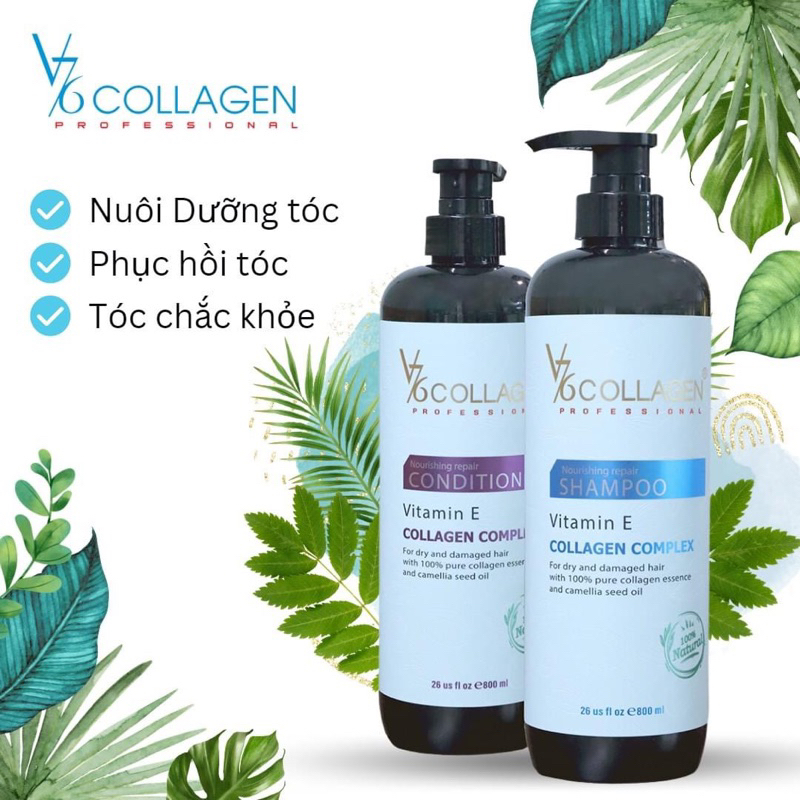 Dầu gội xả phục hồi tóc hư tổn V76 Collagen Vitamin E 800ML
