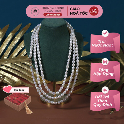 Chuỗi Đeo Cổ Ngọc Trai Hạt Gạo Trắng 8ly Dài 120cm Tinh Tế, Sang Trọng - Ngọc Trai Trường Thịnh