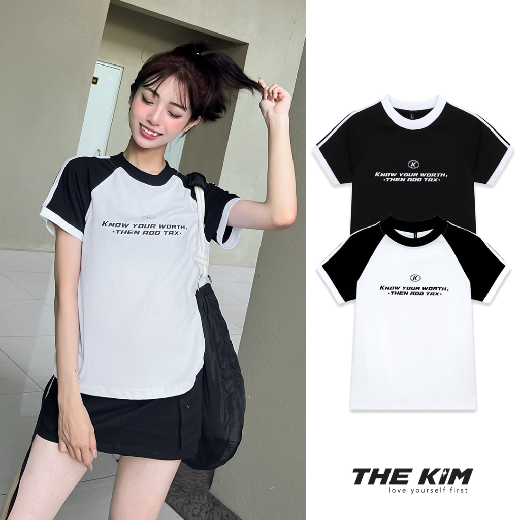 Áo thun ngắn tay form fit The Kim - Know Your Worth, áo thun baby tee A205