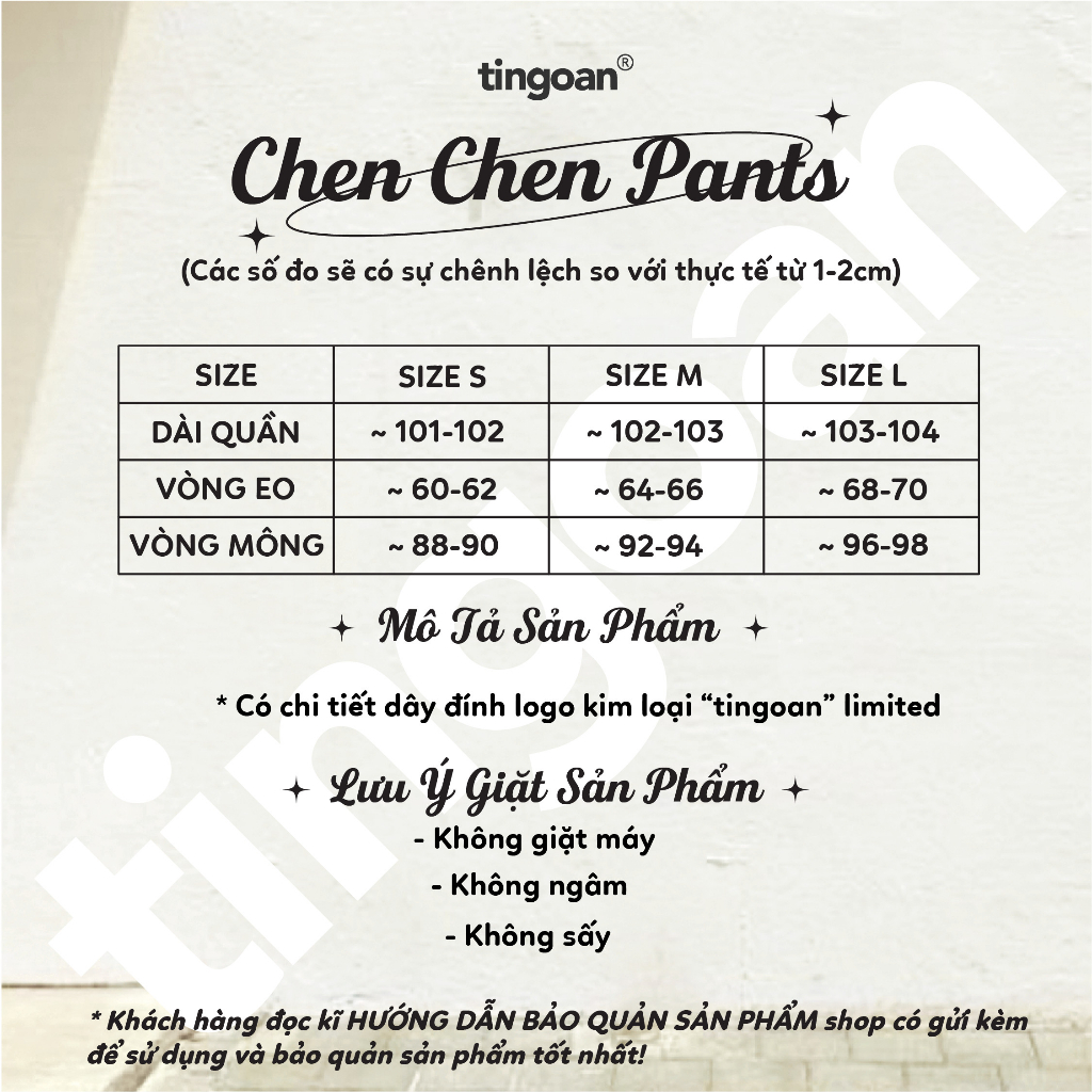 TINGOAN® - Quần dài đen cạp cao đính logo TINGOAN® CHEN CHEN PANTS/BL