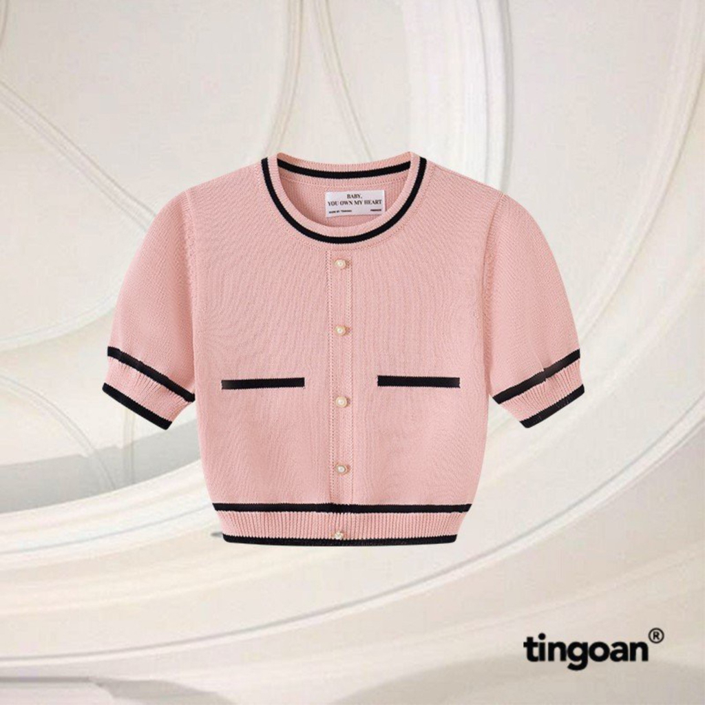 TINGOAN® - Áo len ngắn tay viền đen chống nhăn cam trà sữa ALISSA TOP/CAM TRÀ SỮA