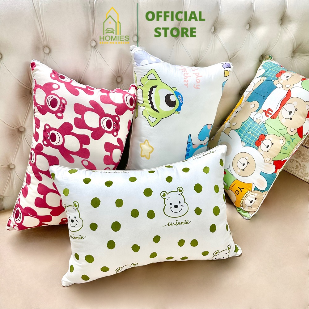 Ruột Gối Đầu Bông Gòn HOMIES Bedding & Décor Bông Trắng Tinh Khiết Nhiều Mẫu Size 45cm x 65cm Có Khóa Kéo