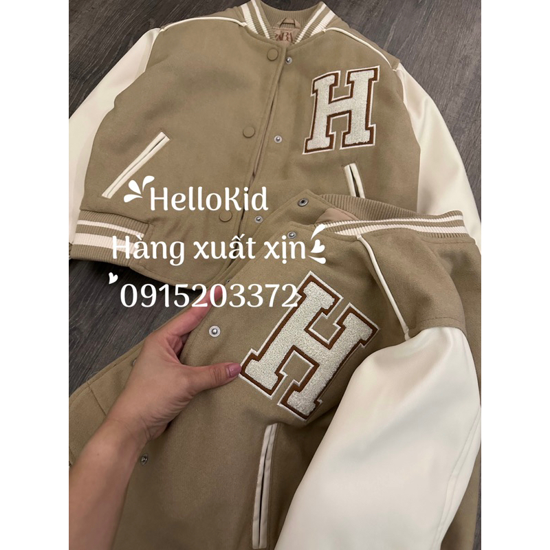 Bomber nâu chữ H cho bé
