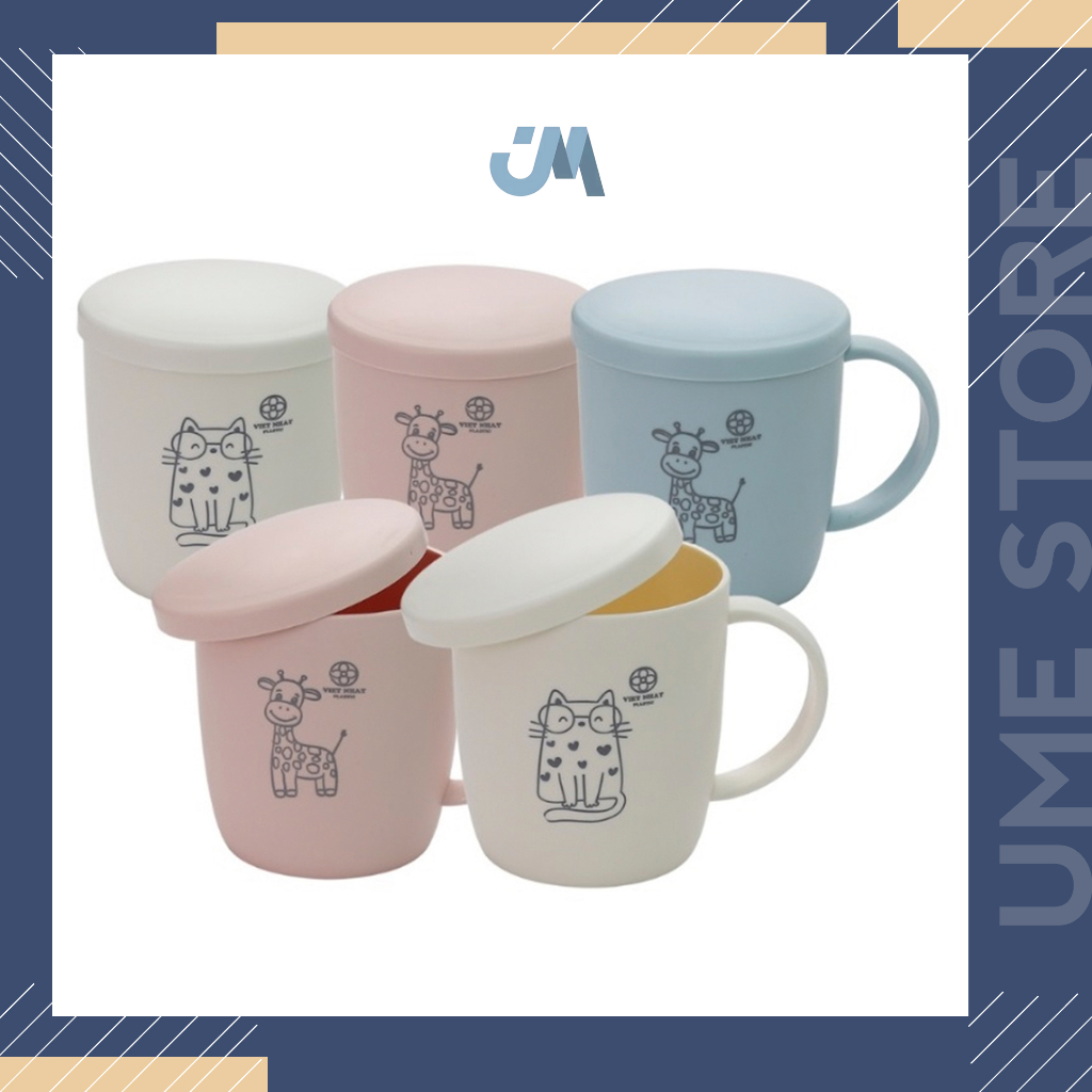 Cốc Nhựa Có Nắp Hokori Việt Nhật Cao Cấp Hình Thú - Cốc Uống Nước Chịu Nhiệt Tốt Màu Sắc Trend Có Quai Cầm