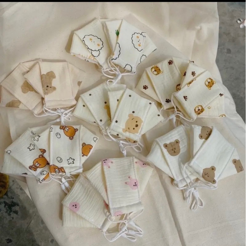 Khẩu trang cho bé - mẫu 3 lớp vải muslin cho bé