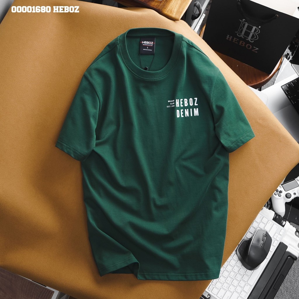 Áo thun basic print Heboz 4M, chất cotton 2 chiều dày dặn, slim fit, logo in nhung - 00001680