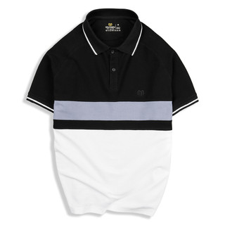 Áo thun Polo nam Flex M702 MIXMEN màu đen phối viền màu thời trang, vải cotton cá sấu mắt lục giác cao cấp