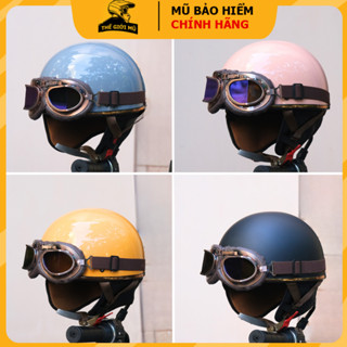 Mũ bảo hiểm 1/2 Napoli PUG Harley chính hãng,nón bảo hiểm nửa đầu kính phi công cao cấp Napoli có ốp da bảo vệ