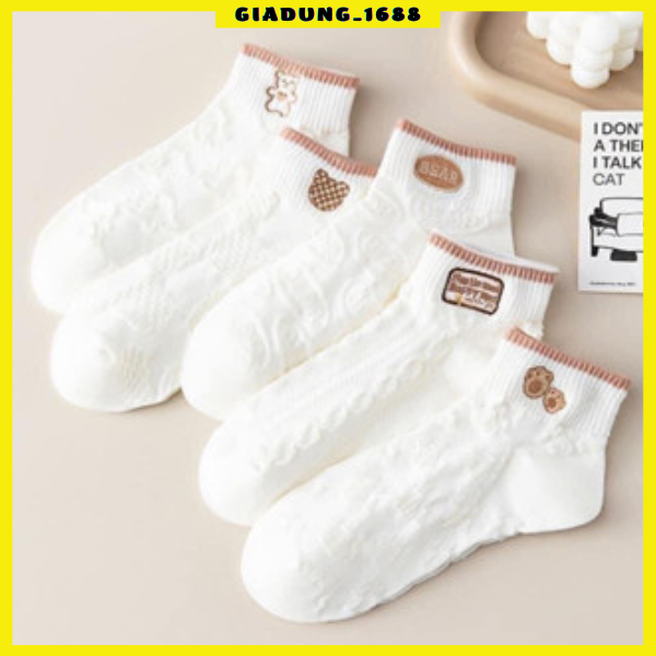 SET 10 Đôi Tất Vớ Cổ Ngắn Trắng GẤU BEER phong cách hàn quốc (tuyển sỉ)