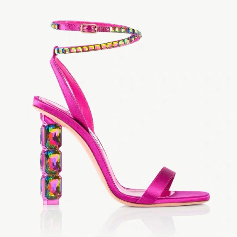 ORDER❤Sandal Korea gót pha lê quai ngang dây đá 10cm 34-40