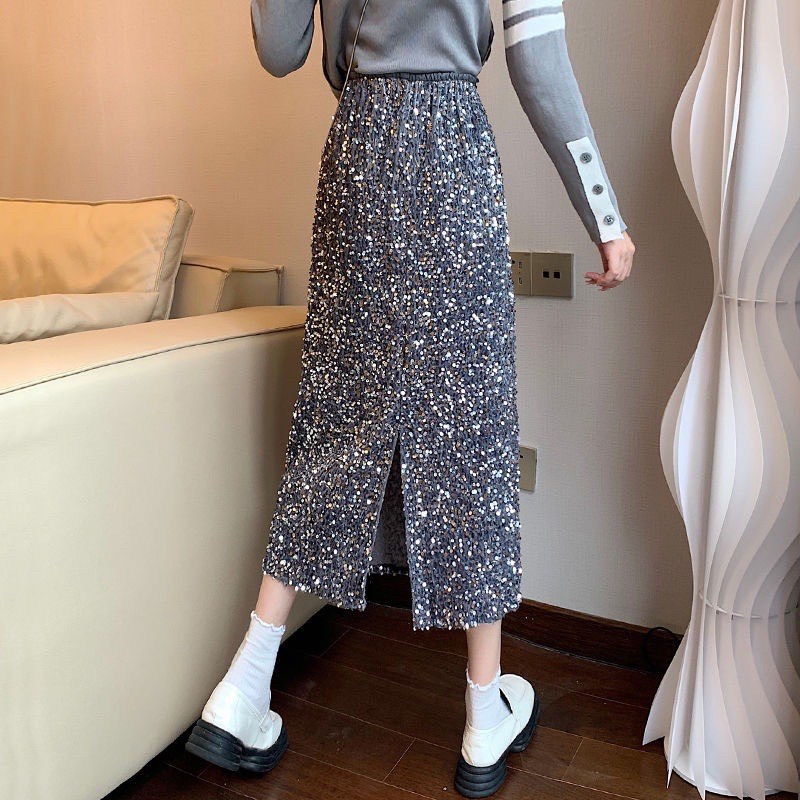 Váy kim sa dài lưng thun,Chân váy lấp lánh biing biing