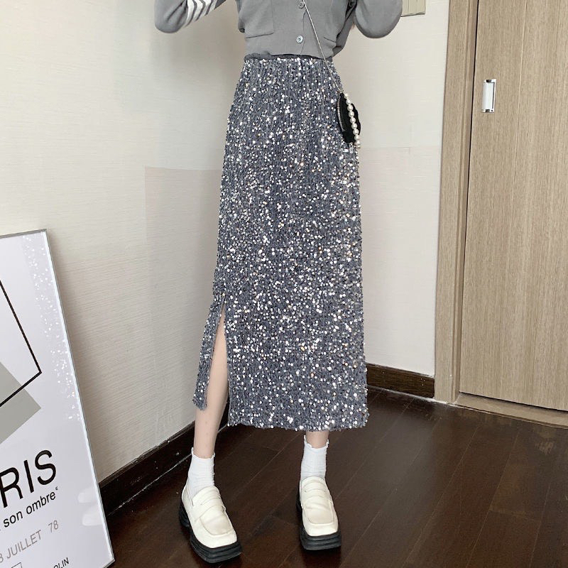 Váy kim sa dài lưng thun,Chân váy lấp lánh biing biing