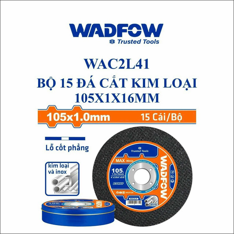 Hộp 15 đá cắt sắt inox 1 tấc WADFOW WAC2L41