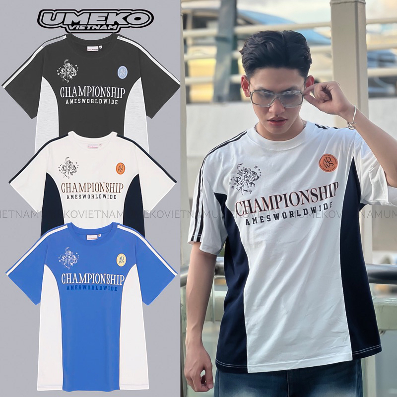 UMEKO Áo Thun CHAMPIONSHIP, Áo Phông Tay Lỡ Oversize Unisex Chất Vải 100% Cotton Co Giãn 2 Chiều Streetwear Cá Tính