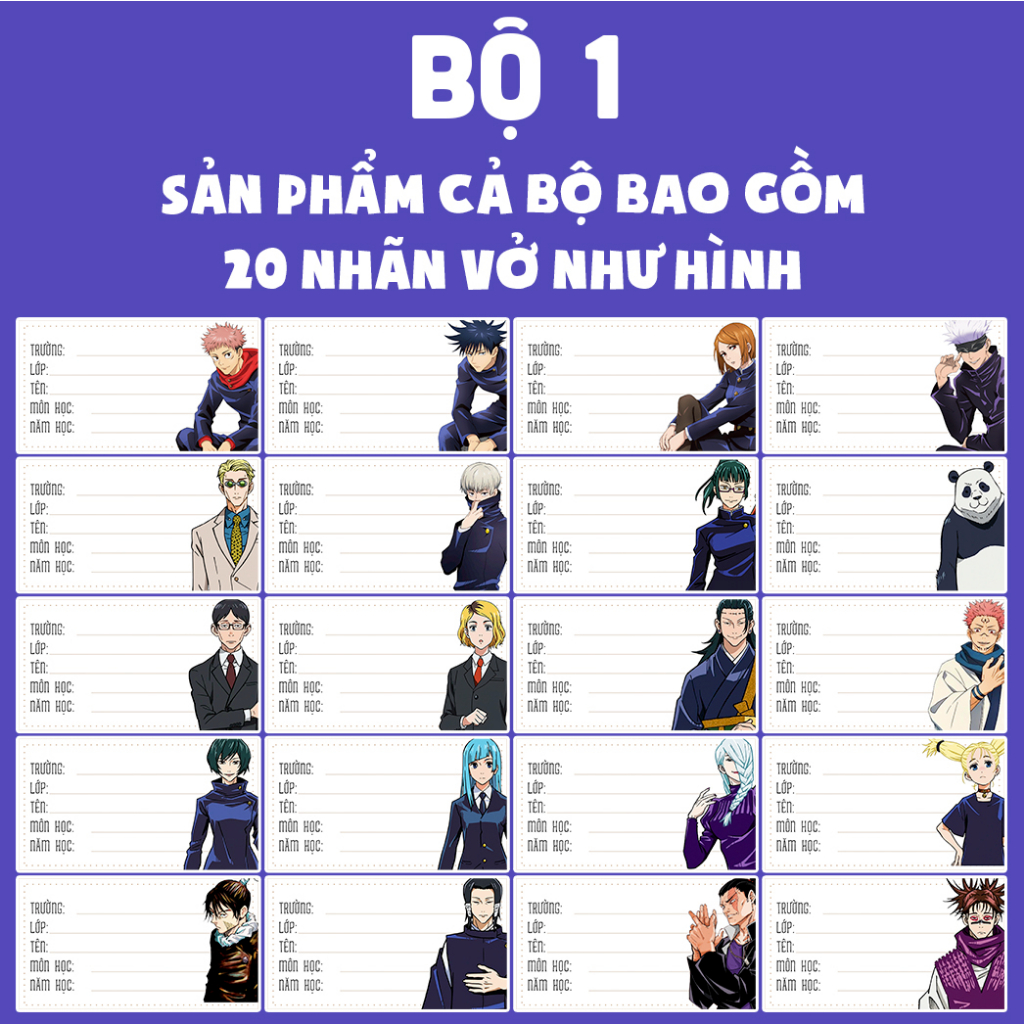 BỘ 20-40 NHÃN VỞ JJK CHÚ TH UẬT HỒI CH IẾN JUJUTSU KAISEN -NHÃN VỞ TẬP HỌC SINH ANIME MANGA