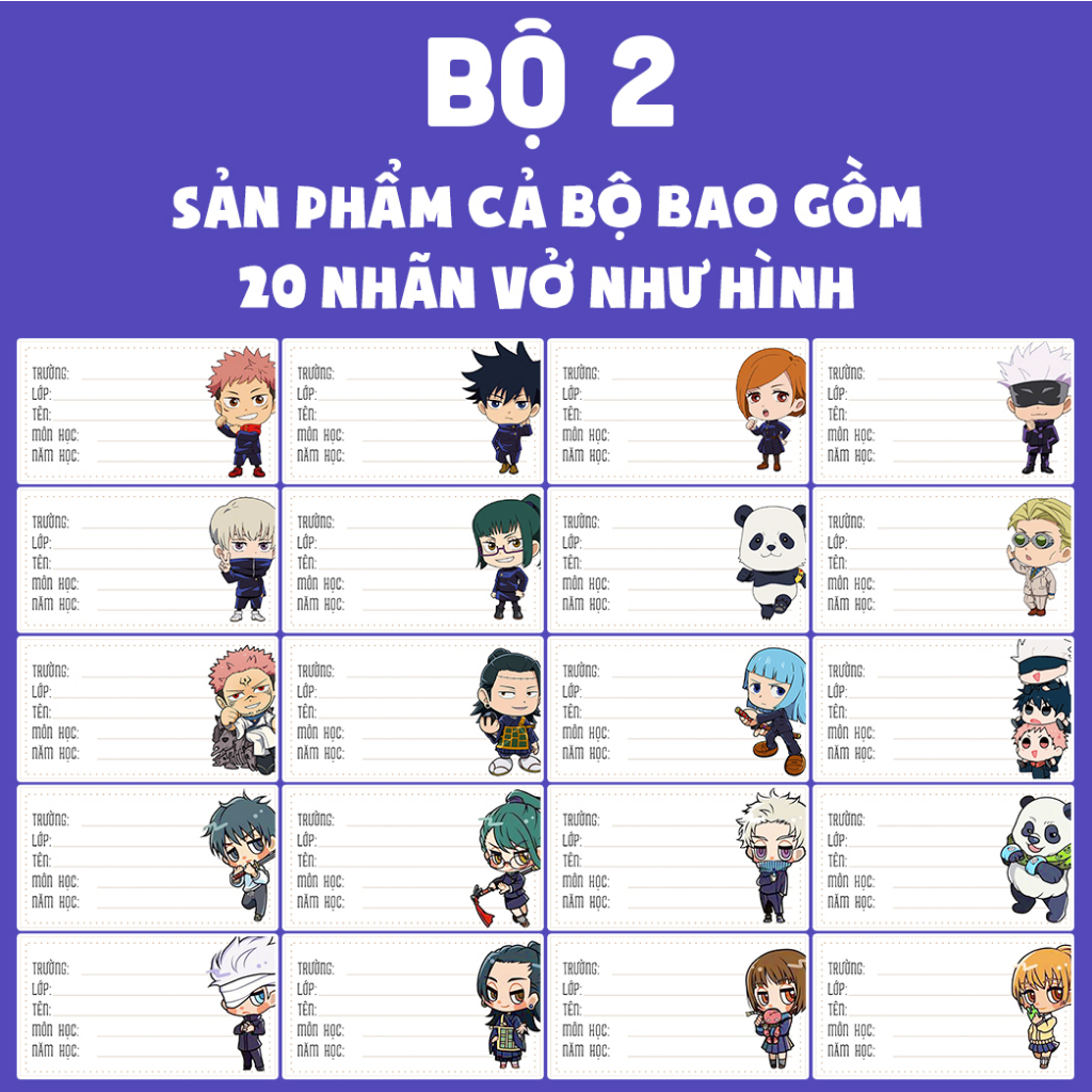 BỘ 20-40 NHÃN VỞ JJK CHÚ TH UẬT HỒI CH IẾN JUJUTSU KAISEN -NHÃN VỞ TẬP HỌC SINH ANIME MANGA