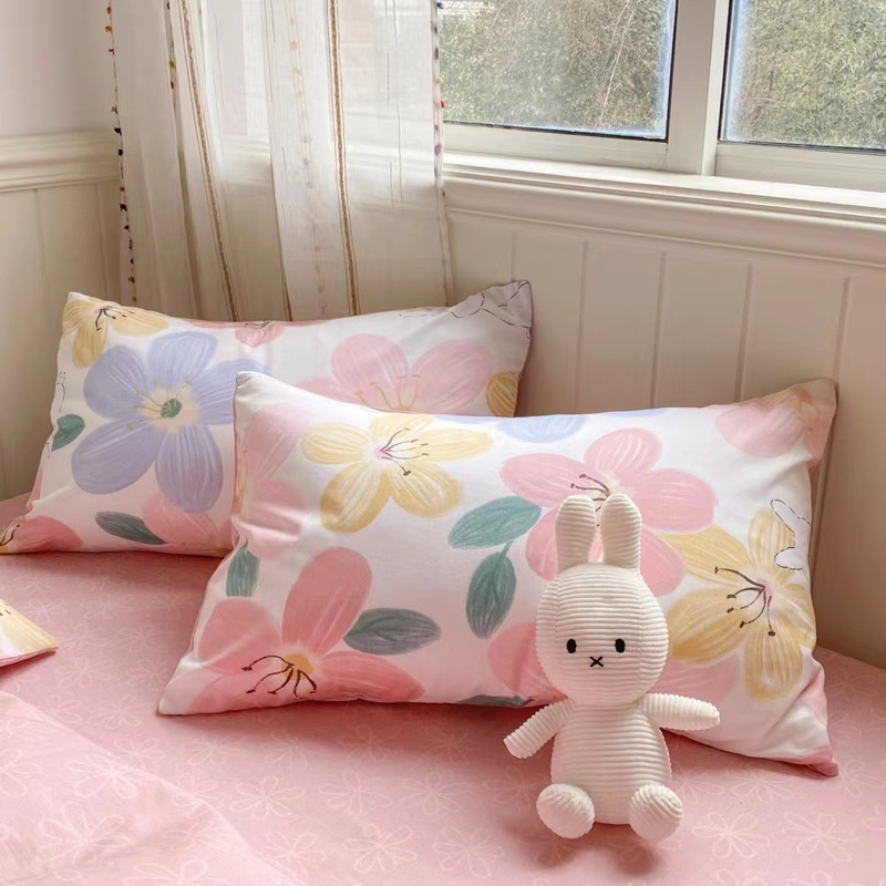 Bộ Chăn Ga Gối Cotton Living Cotton 100% Hàng Nhập Khẩu Cao Cấp 4 Món Thỏ Hoa