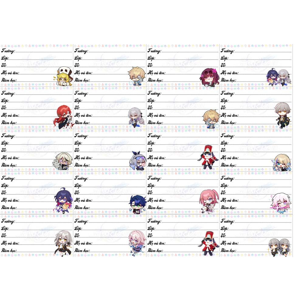 Nhãn vở Honkai Star-rail Bailu Kafka Himeko March 7th Seele Tingyun Jing Yuan Seele Pela Bronya Clarac Welt Natasha MA93