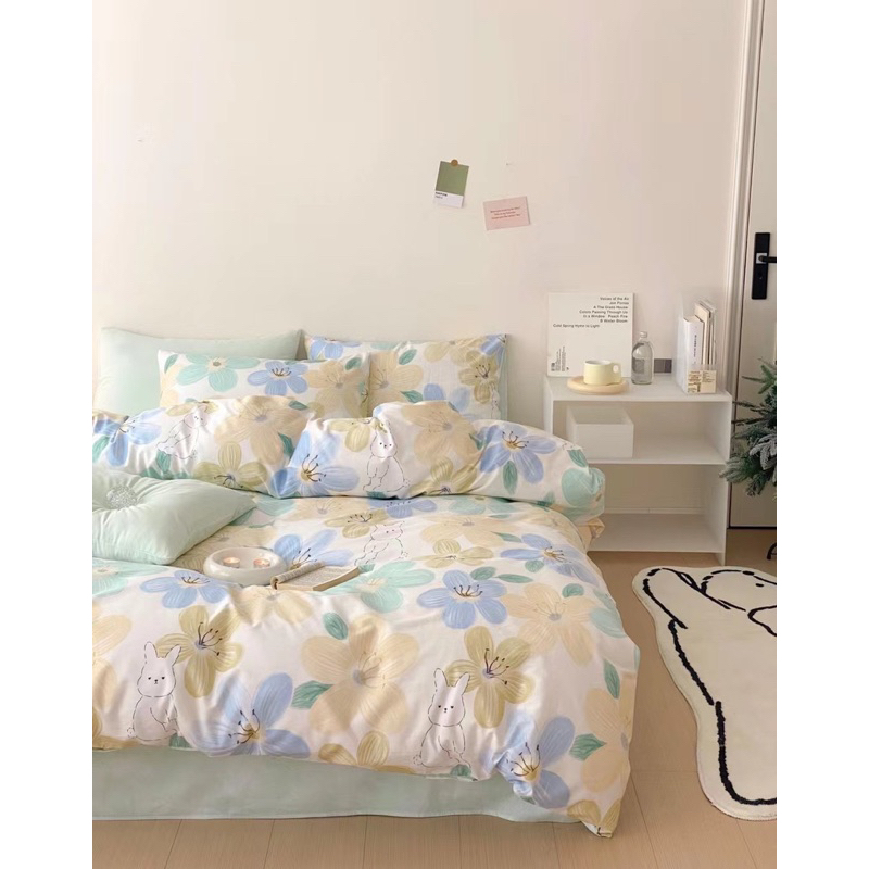 Bộ Chăn Ga Gối Cotton Living Cotton 100% Hàng Nhập Khẩu Cao Cấp 4 Món Thỏ Hoa