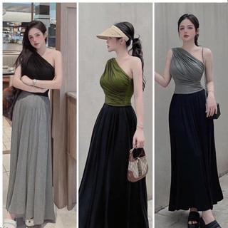 Set áo một vai kèm chân váy xoè dáng dài