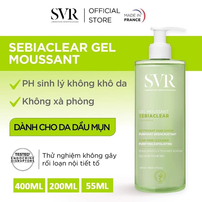 Gel rửa mặt dành cho da dầu mụn SVR Sebiaclear Gel Moussant