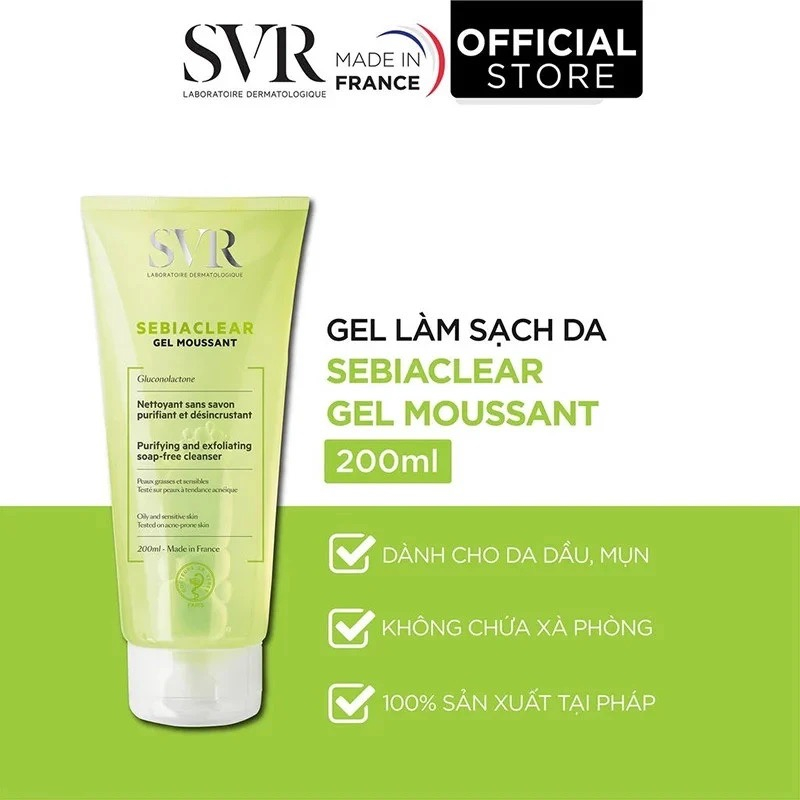 Gel rửa mặt dành cho da dầu mụn SVR Sebiaclear Gel Moussant