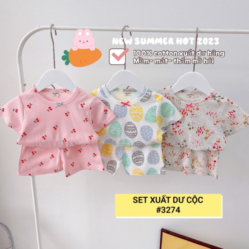 (8-15kg) Set 3 bộ Cotton xuất dư cho bé gái - Bộ cotton cộc tay cho bé mùa hè, bộ quần áo trẻ em đồ dày dễ thương