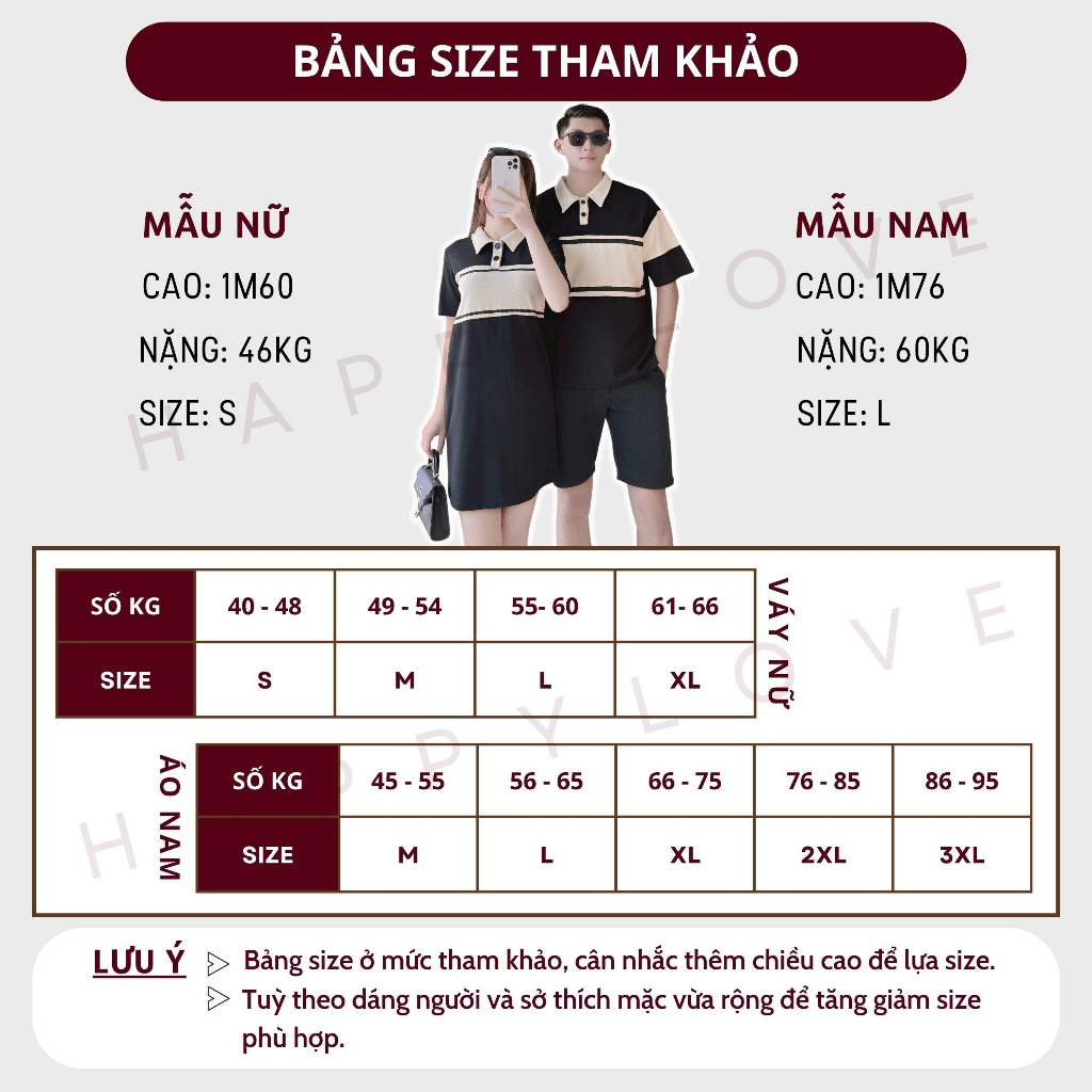 Đồ cặp nam nữ couple Set áo nam đầm nữ Polo HAPPYLOVE màu đen kẻ sọc ngang cao cấp M085
