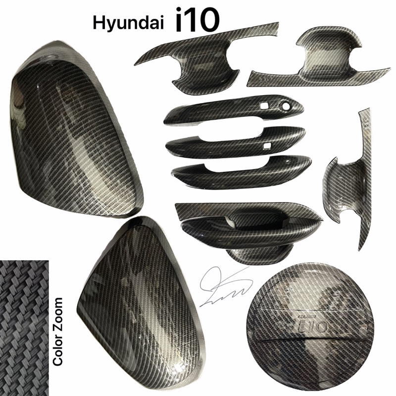 Ốp Hõm cửa ốp Gương chiếu hậu xe i10 2021 - 2024 Carbon fiber ốp Tay cửa Nắp bình Xăng Phụ kiện trang trí 2021 2022 2023