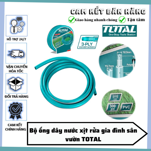 20m 3m 2m 1m Bộ vòi tưới cây đa năng - Bộ ống dây nước xịt rửa gia đình sân vườn TOTAL uốn dẻo được, cuộn gọn dễ dàng