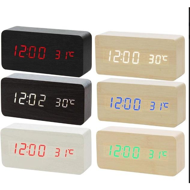 Đồng hồ đế gỗ màn hình LED decor