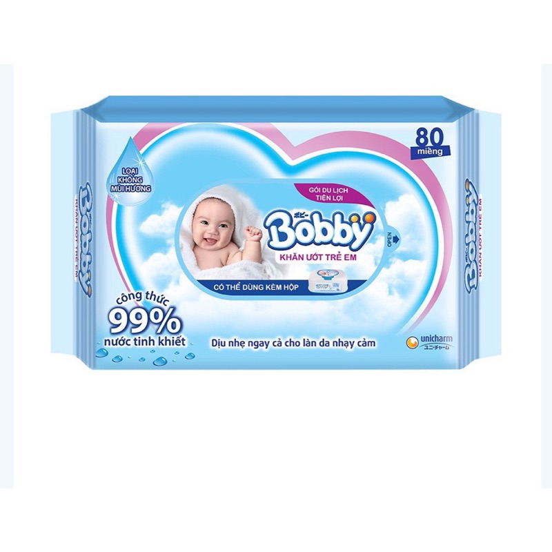 Khăn ướt Bobby không mùi 80 miếng