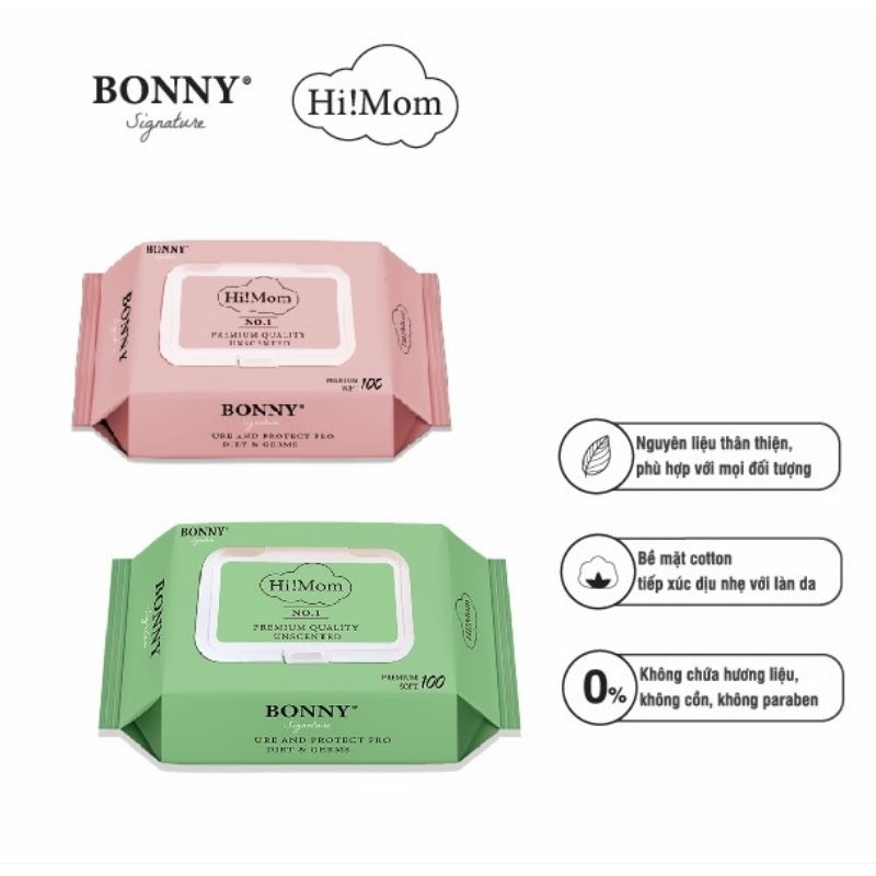 Khăn ướt không mùi đủ màu,đủ loại Hi mom, 80 tờ,aiko, aki, mooncare