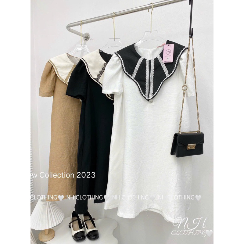 Váy cổ viền ren khuy đá
