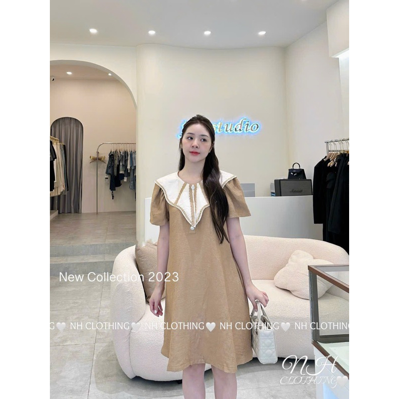 Váy cổ viền ren khuy đá