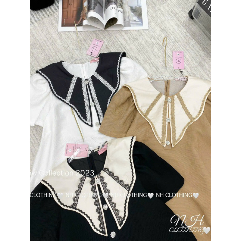 Váy cổ viền ren khuy đá