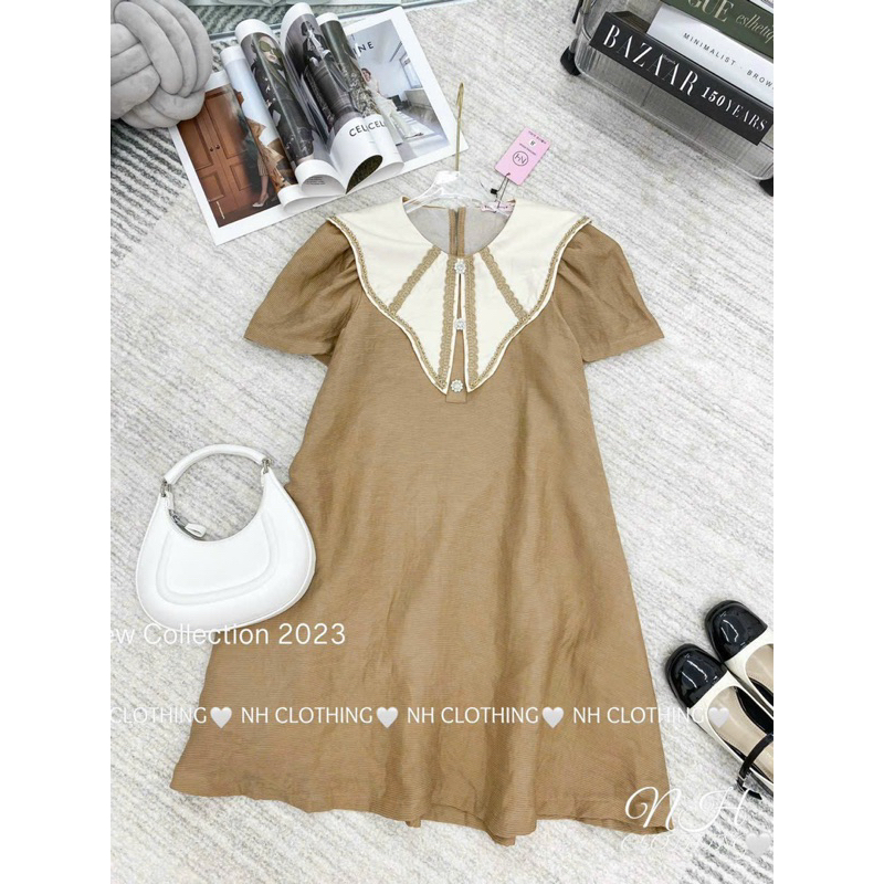 Váy cổ viền ren khuy đá