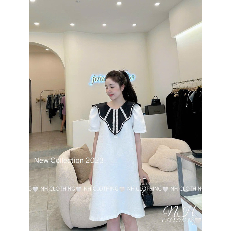 Váy cổ viền ren khuy đá