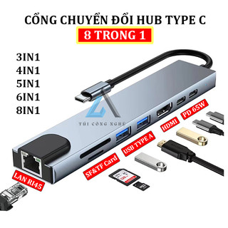 Cổng chuyển đổi hub type c và hub usb 3.0 - hub usb type-c - usb 3.0 to hdmi,usb 3.0,sd,tf,rj45,pd type-c cho laptop
