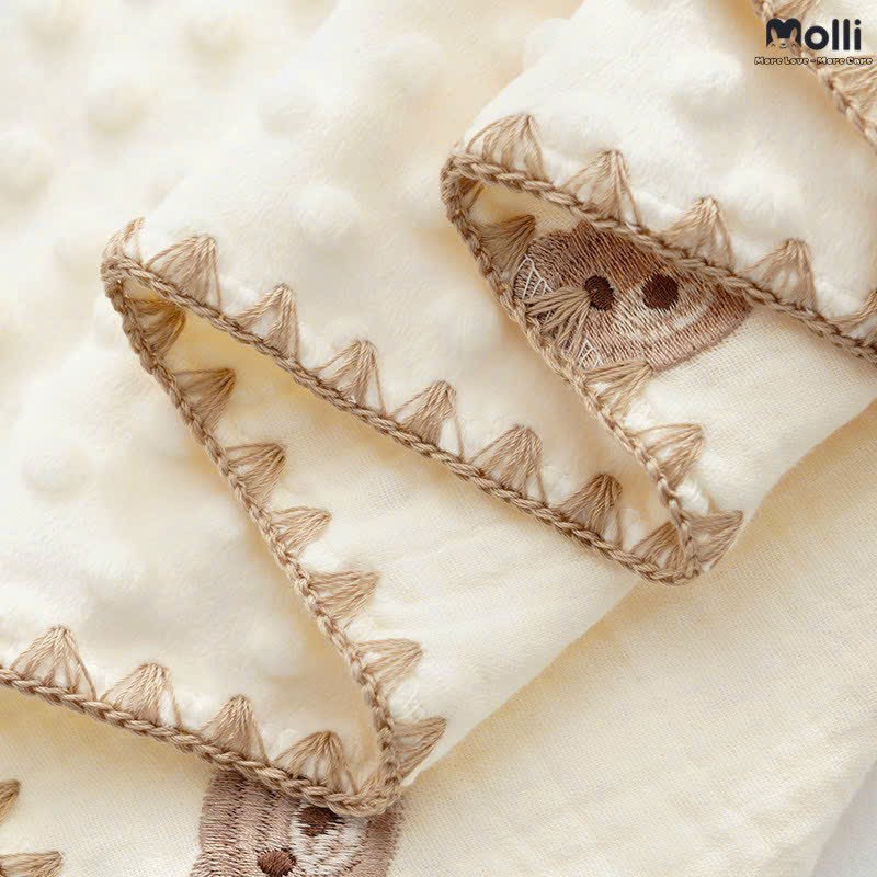 Chăn xô muslin thêu lót nhung hạt đậu chống ngạt cao cấp cho bé
